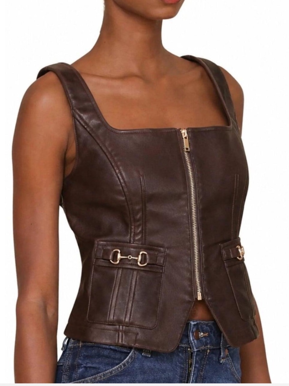 7 for All Mankind Brown faux leather Houndstooth Vest NWT